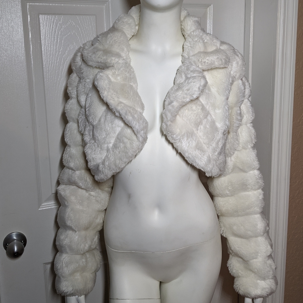 White Faux Fur Cropped Coat